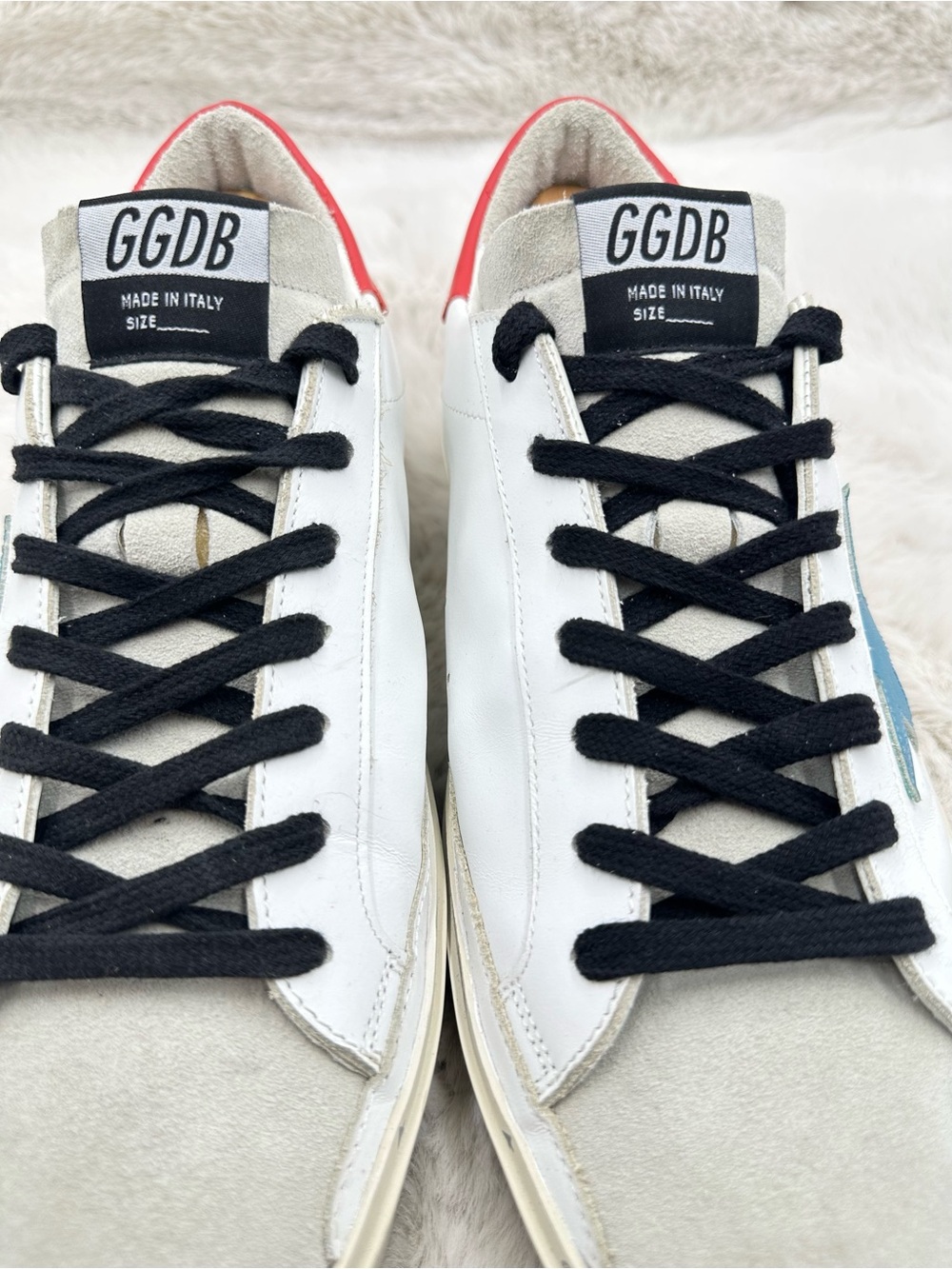 Golden Goose Hi Star White Blue Red Platform Sneaker Men’s size 44 US 11 - Picture 6 of 15